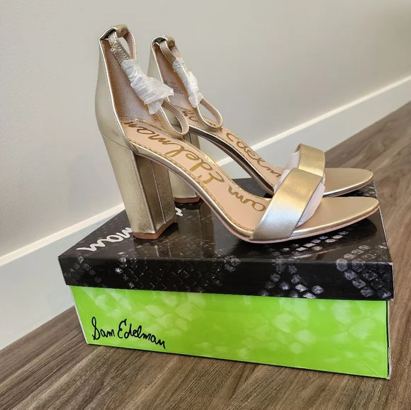 New in original box, Sam Edelman Yaro light gold leather block heels, size 10 - Picture 4 of 12